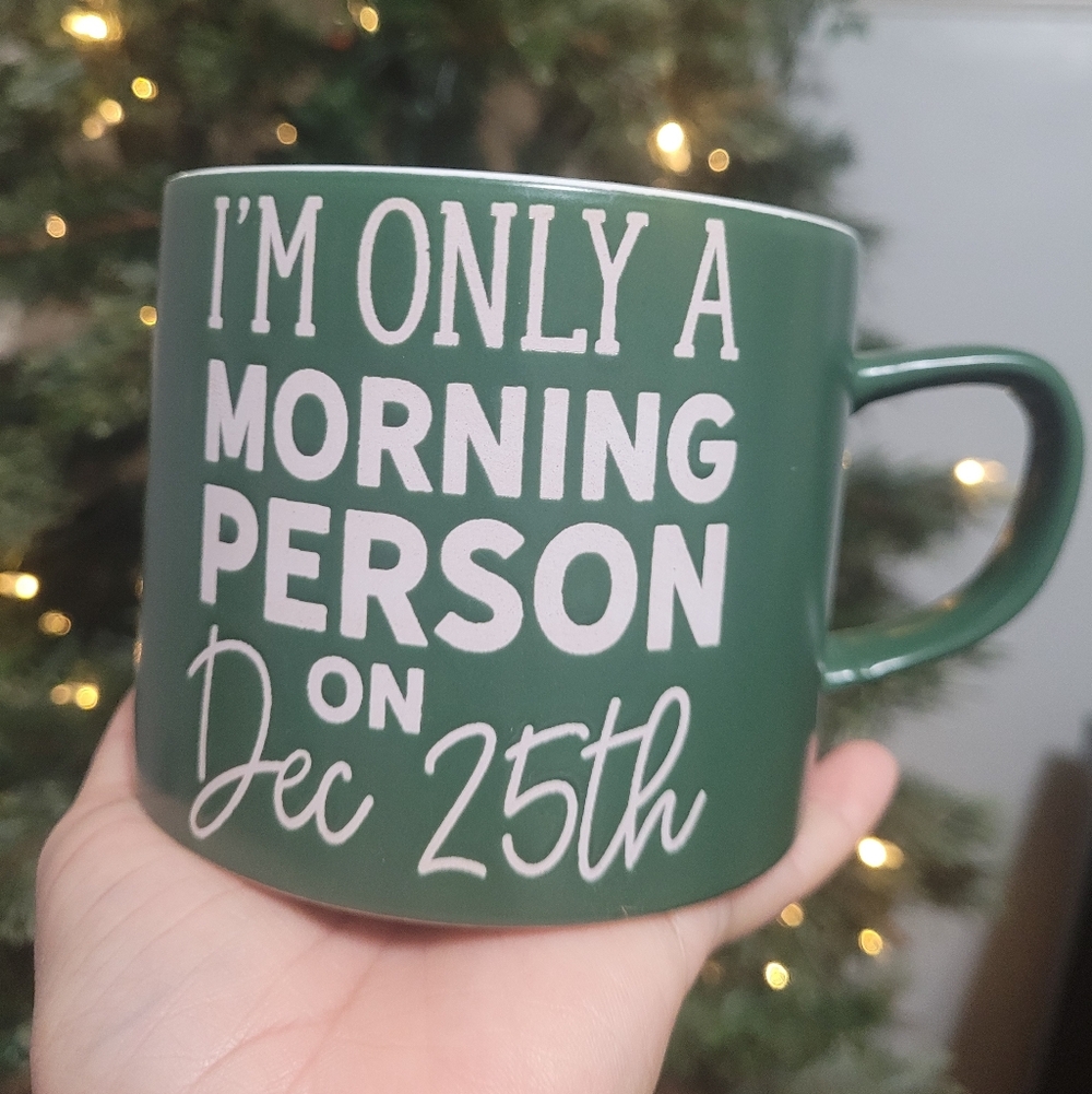 Green Ceramic Mug - Festive Morning Person Design